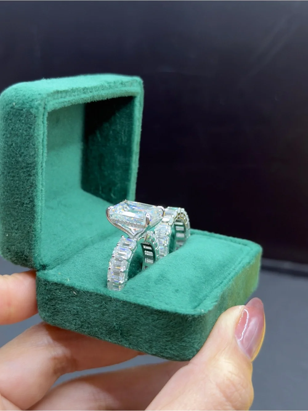 30cttw emerald cut Moissanite statement wedding set size 6.5